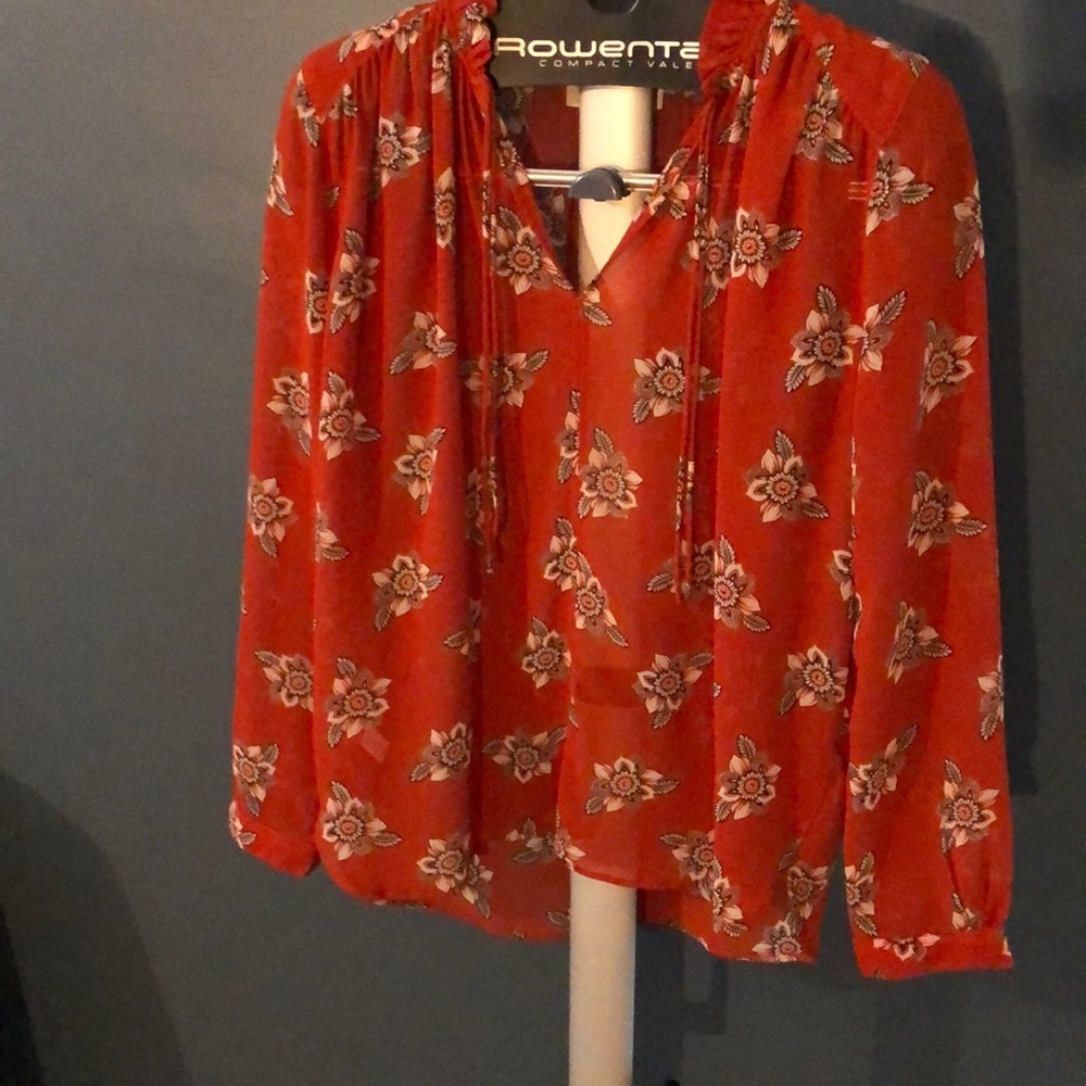 LOFT Rust Floral Long-Sleeve Blouse